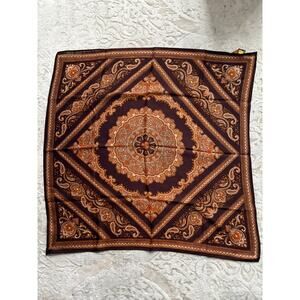 Vintage 100% Pure Virgin Wool Brown Paisley Bandana Scarf Made in Japan Square